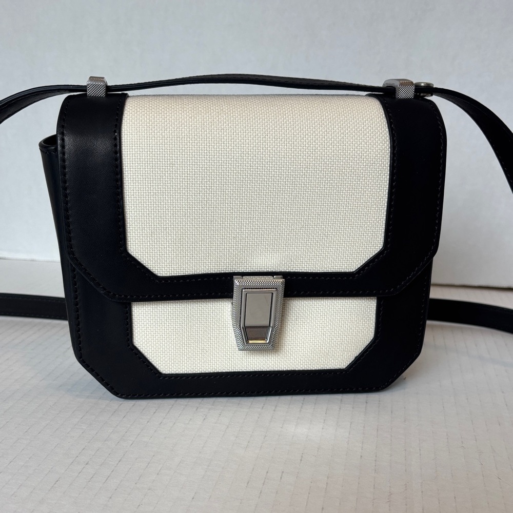 Rag and Bone Max Flap Black Leather & Off White/Cream Crossbody Silver Accents